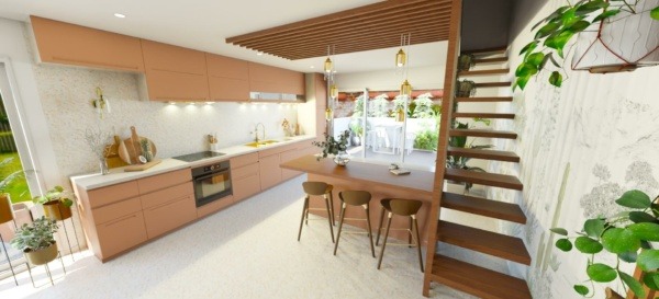 Kitchen with hints of pink