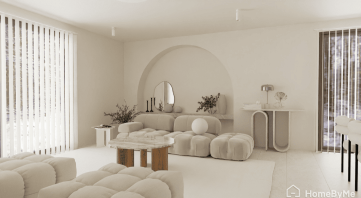 Ideas for white living room interior design with curves